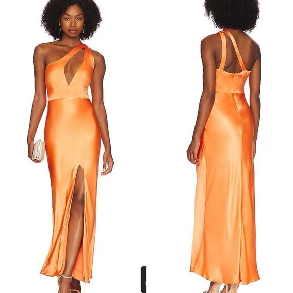 Bardot Ambroise One Shoulder Satin Dress in Burnt Orange NWT Large - Picture 1 of 12
